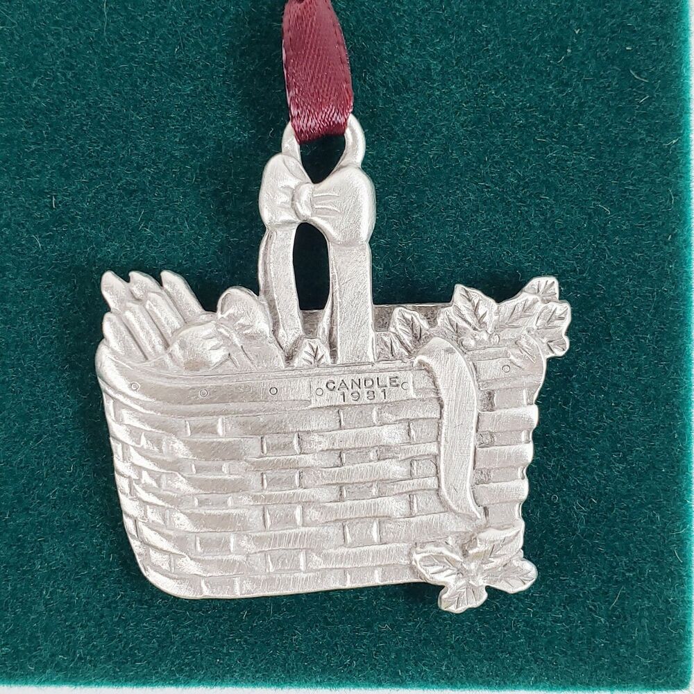 Longaberger Basket Ornaments Candle 1981 Pewter Christmas Holiday Holly Berry